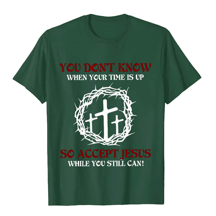 T-shirt unisexe Christianartworkshop Avertissement religieux Acceptez Jésus Couronne d'épines Croix - Vert foncé - 2XL - image 7