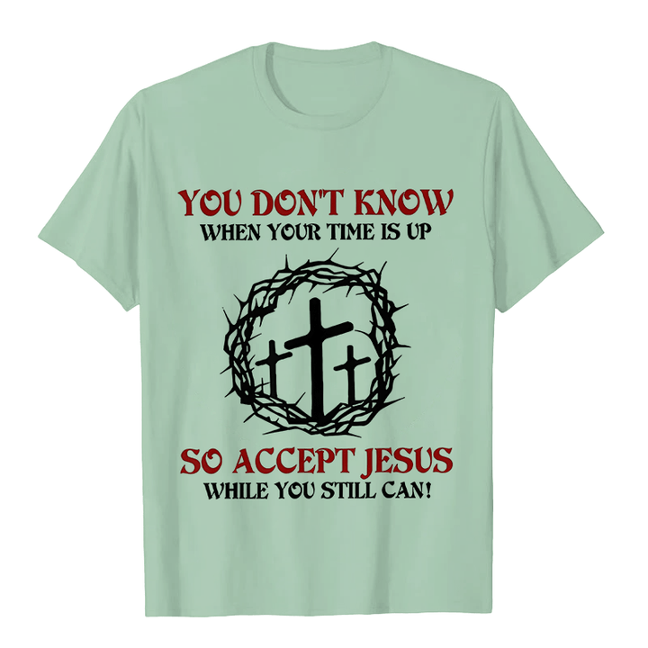 T-shirt unisexe Christianartworkshop Avertissement religieux Acceptez Jésus Couronne d'épines Croix - Vert clair - 2XL - image 6