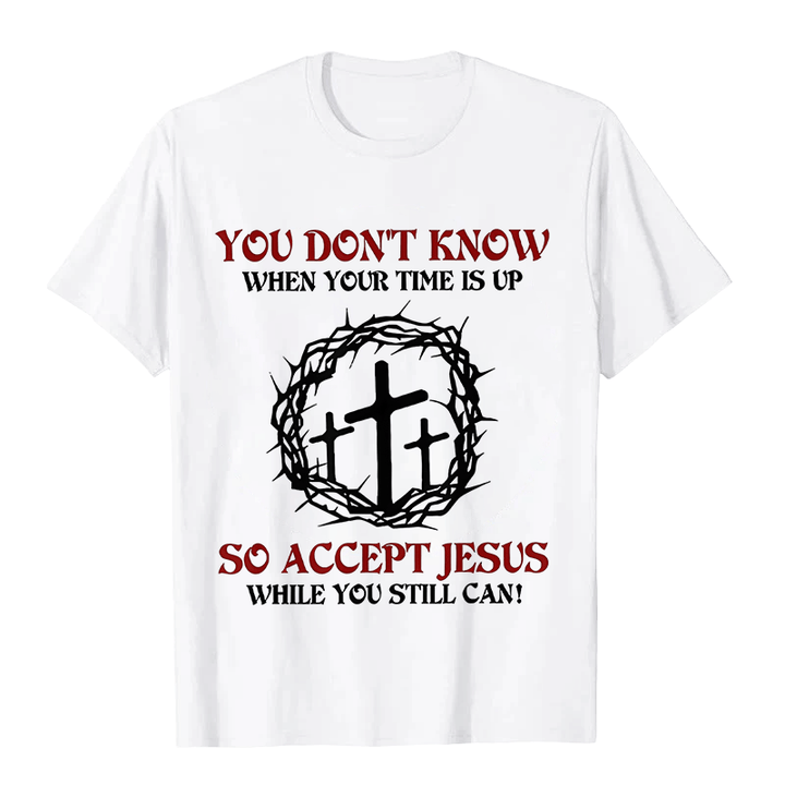 T-shirt unisexe Christianartworkshop Avertissement religieux Acceptez Jésus Couronne d'épines Croix - Blanc - 2XL - image 1