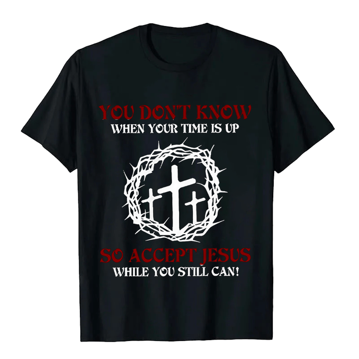 T-shirt unisexe Christianartworkshop Avertissement religieux Acceptez Jésus Couronne d'épines Croix - Noir - 2XL - image 8