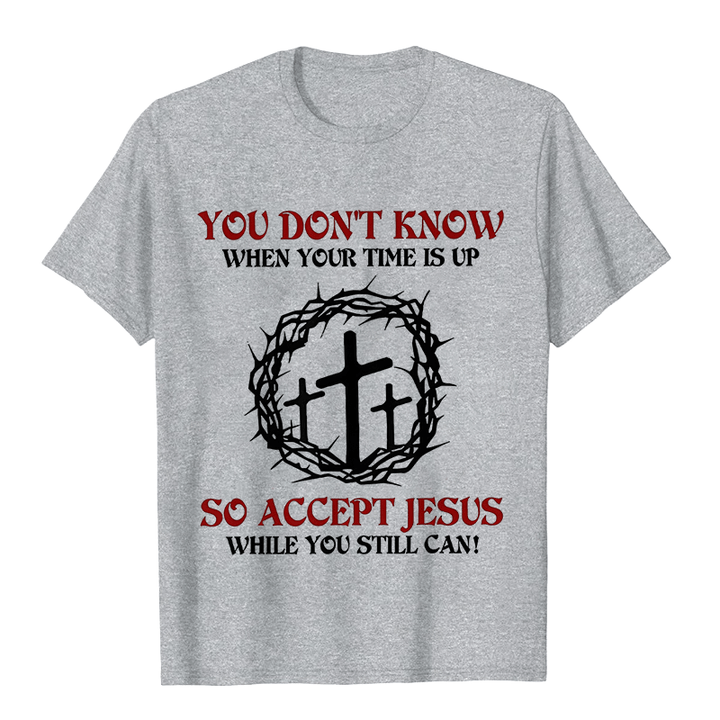T-shirt unisexe Christianartworkshop Avertissement religieux Acceptez Jésus Couronne d'épines Croix - Gris - 2XL - image 2