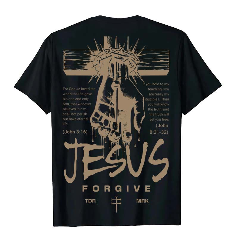 T-shirt unisexe Christianartworkshop, motif religieux Jésus Pardonne Couronne d'épines et Croix - image 24