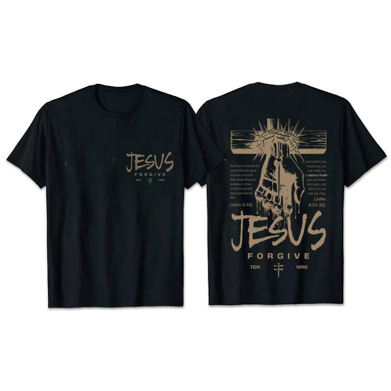 T-shirt unisexe Christianartworkshop, motif religieux Jésus Pardonne Couronne d'épines et Croix - Noir - 2XL - image 26