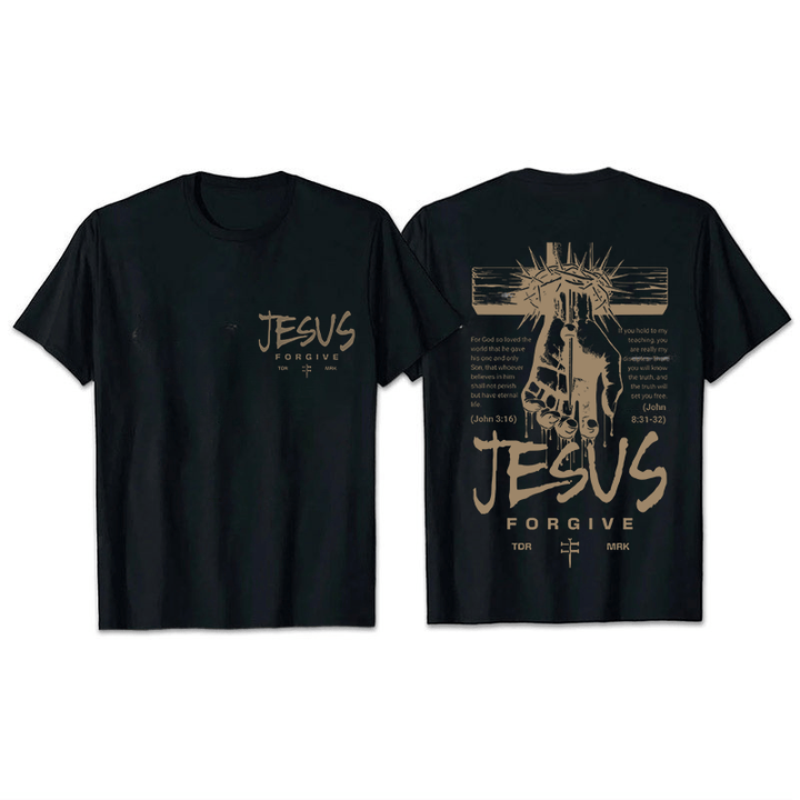 T-shirt unisexe Christianartworkshop, motif religieux Jésus Pardonne Couronne d'épines et Croix - Noir - 2XL - image 26