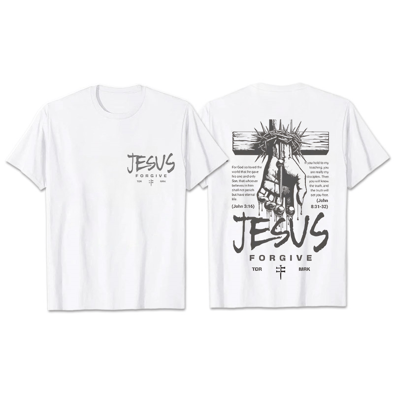 T-shirt unisexe Christianartworkshop, motif religieux Jésus Pardonne Couronne d'épines et Croix - Blanc - 2XL - image 8