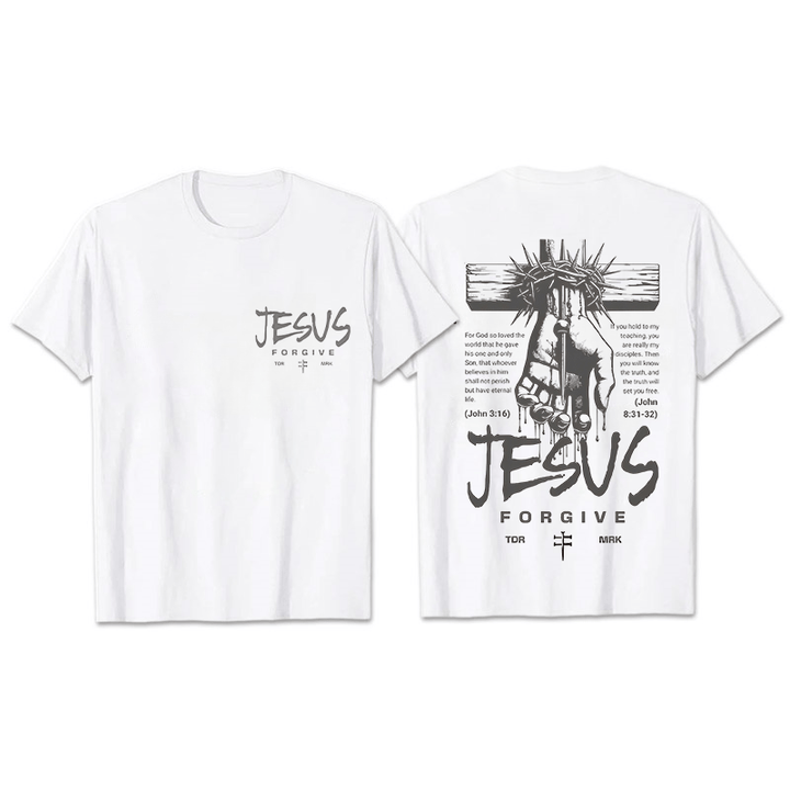 T-shirt unisexe Christianartworkshop, motif religieux Jésus Pardonne Couronne d'épines et Croix - Blanc - 2XL - image 8