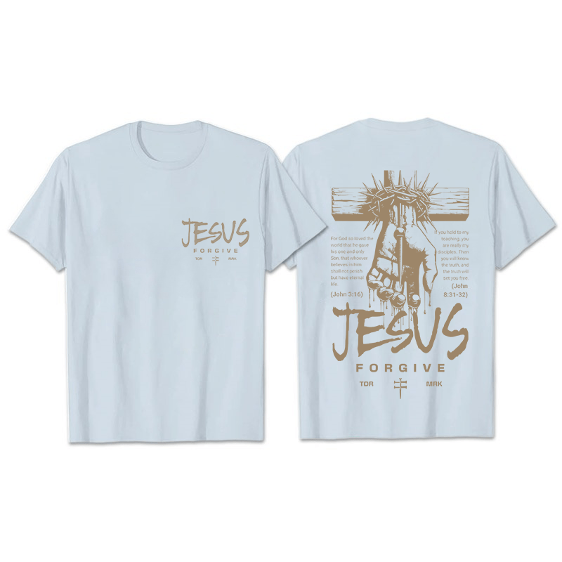T-shirt unisexe Christianartworkshop, motif religieux Jésus Pardonne Couronne d'épines et Croix - Bleu clair - 2XL - image 2