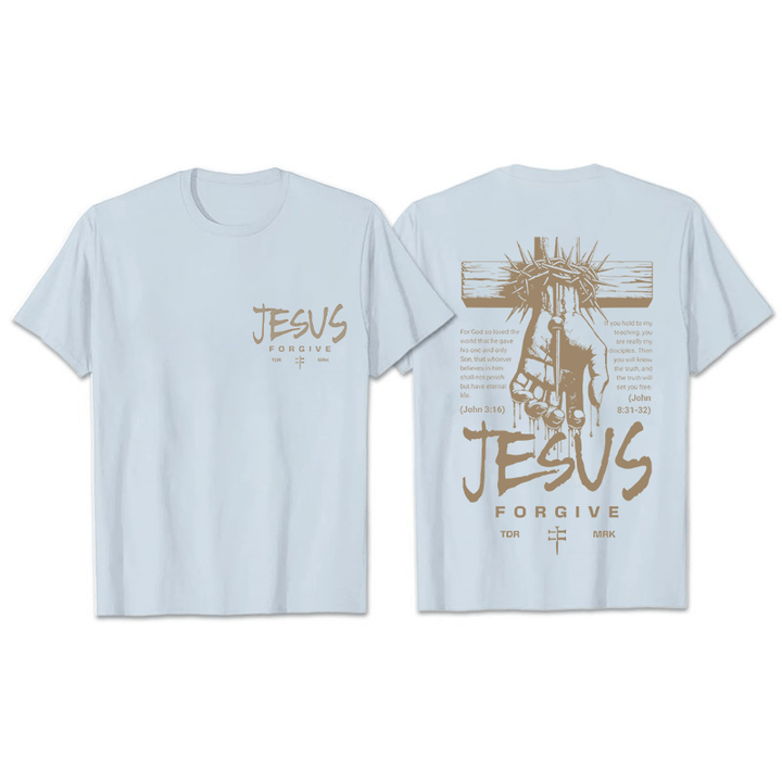 T-shirt unisexe Christianartworkshop, motif religieux Jésus Pardonne Couronne d'épines et Croix - Bleu clair - 2XL - image 2