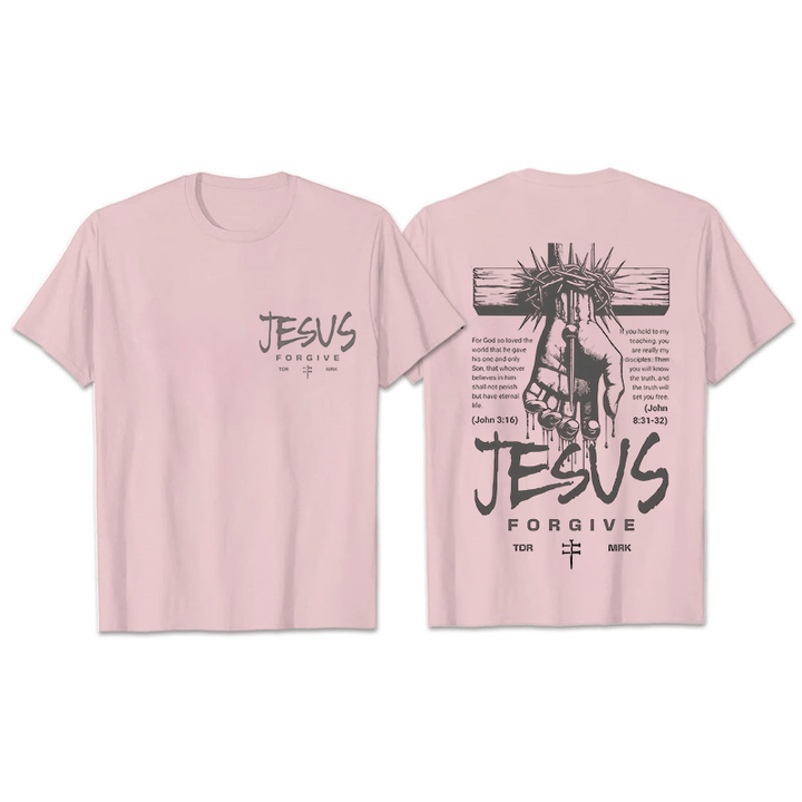 T-shirt unisexe Christianartworkshop, motif religieux Jésus Pardonne Couronne d'épines et Croix - Rose clair - 2XL - image 20