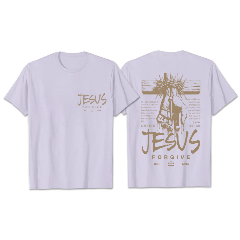T-shirt unisexe Christianartworkshop, motif religieux Jésus Pardonne Couronne d'épines et Croix - Violet clair - 2XL - image 11
