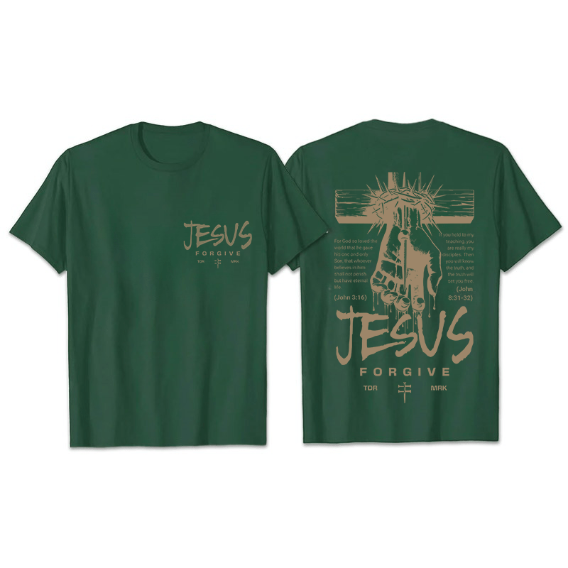 T-shirt unisexe Christianartworkshop, motif religieux Jésus Pardonne Couronne d'épines et Croix - Vert foncé - 2XL - image 23