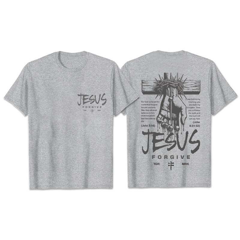 T-shirt unisexe Christianartworkshop, motif religieux Jésus Pardonne Couronne d'épines et Croix - Gris - 2XL - image 14