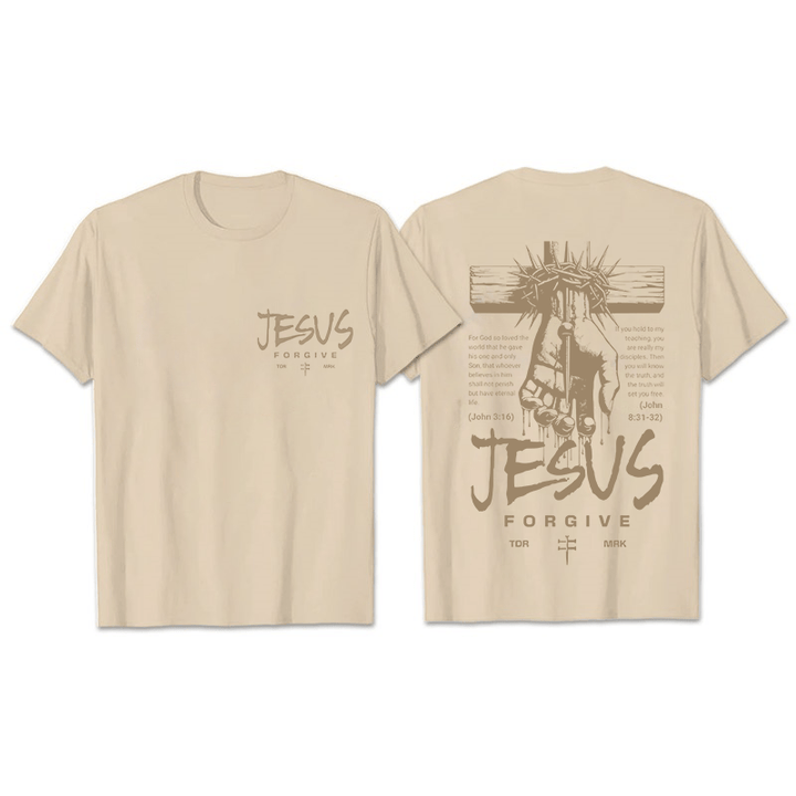T-shirt unisexe Christianartworkshop, motif religieux Jésus Pardonne Couronne d'épines et Croix - Beige - 2XL - image 5