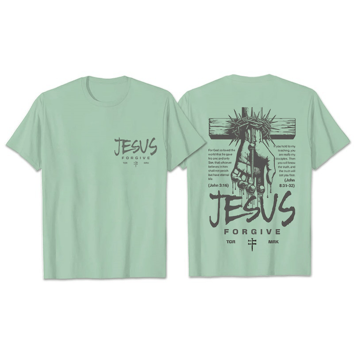 T-shirt unisexe Christianartworkshop, motif religieux Jésus Pardonne Couronne d'épines et Croix - Vert clair - 2XL - image 17