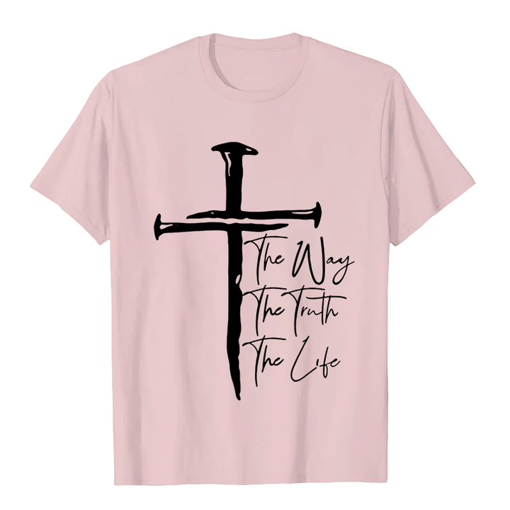T-shirt unisexe Christianartworkshop - Croix noire inspirée par la foi : Le chemin, la vérité, la vie - Rose clair - 2XL - image 8