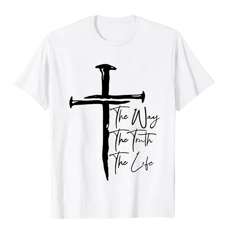 T-shirt unisexe Christianartworkshop - Croix noire inspirée par la foi : Le chemin, la vérité, la vie - Blanc - 2XL - image 1