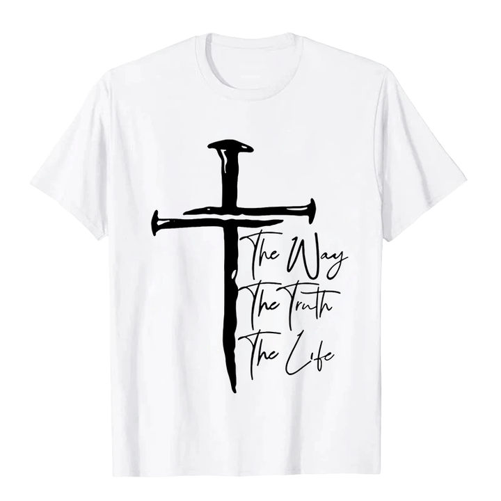 T-shirt unisexe Christianartworkshop - Croix noire inspirée par la foi : Le chemin, la vérité, la vie - Blanc - 2XL - image 1