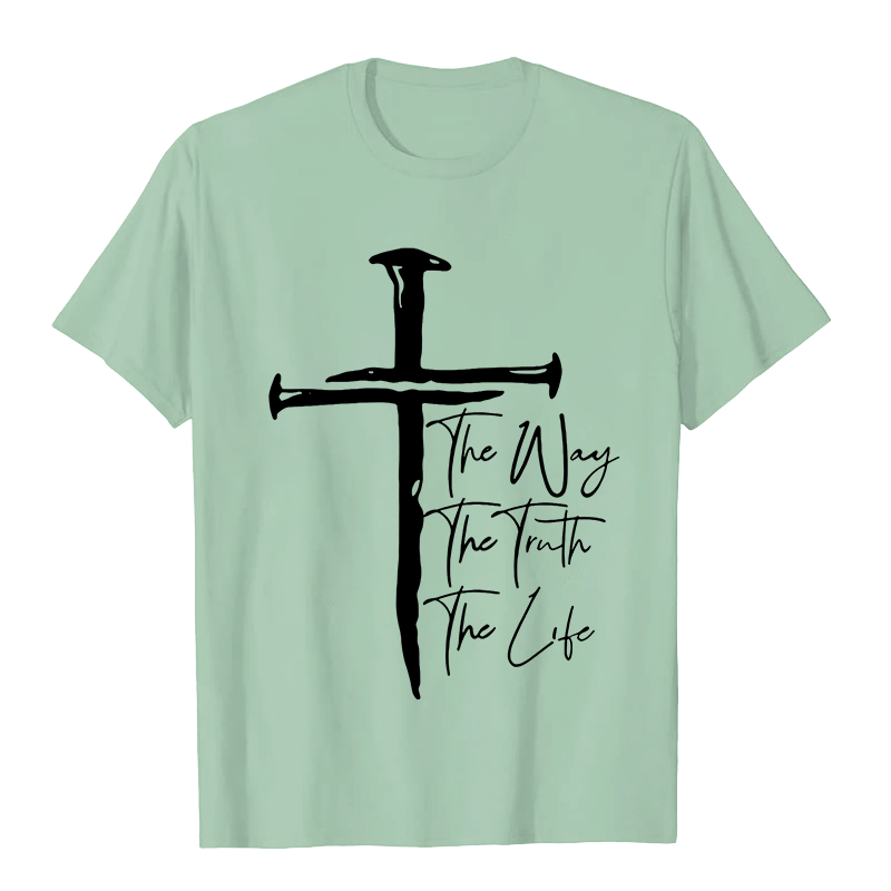 T-shirt unisexe Christianartworkshop - Croix noire inspirée par la foi : Le chemin, la vérité, la vie - Vert clair - 2XL - image 7