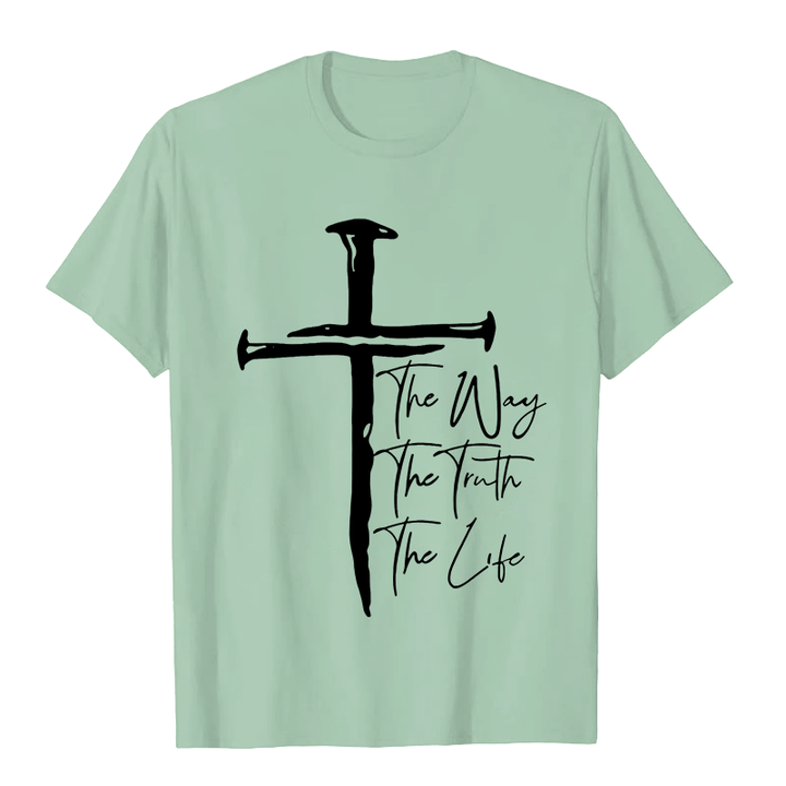 T-shirt unisexe Christianartworkshop - Croix noire inspirée par la foi : Le chemin, la vérité, la vie - Vert clair - 2XL - image 7