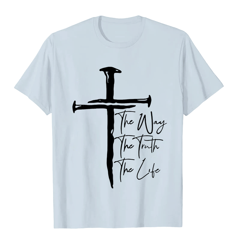 T-shirt unisexe Christianartworkshop - Croix noire inspirée par la foi : Le chemin, la vérité, la vie - Bleu clair - 2XL - image 6