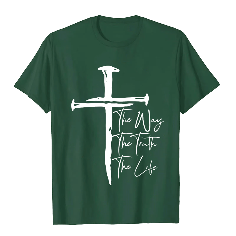 T-shirt unisexe Christianartworkshop - Croix noire inspirée par la foi : Le chemin, la vérité, la vie - Vert foncé - 2XL - image 2
