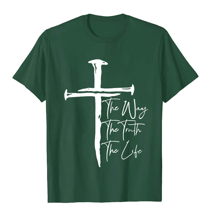 T-shirt unisexe Christianartworkshop - Croix noire inspirée par la foi : Le chemin, la vérité, la vie - Vert foncé - 2XL - image 2