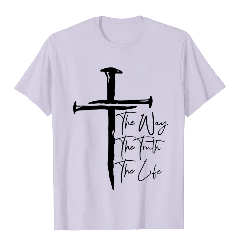 T-shirt unisexe Christianartworkshop - Croix noire inspirée par la foi : Le chemin, la vérité, la vie - Violet clair - 2XL - image 0