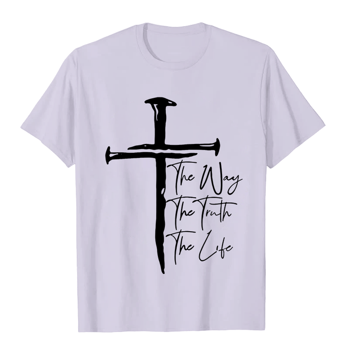 T-shirt unisexe Christianartworkshop - Croix noire inspirée par la foi : Le chemin, la vérité, la vie - Violet clair - 2XL - image 0