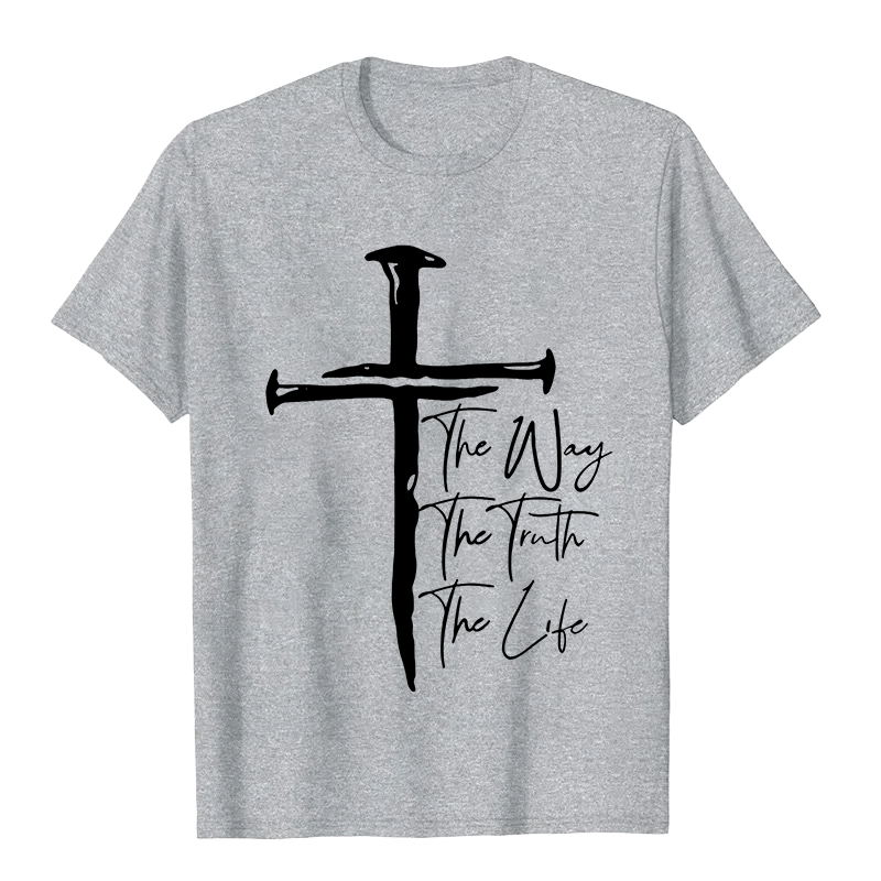 T-shirt unisexe Christianartworkshop - Croix noire inspirée par la foi : Le chemin, la vérité, la vie - Gris - 2XL - image 4