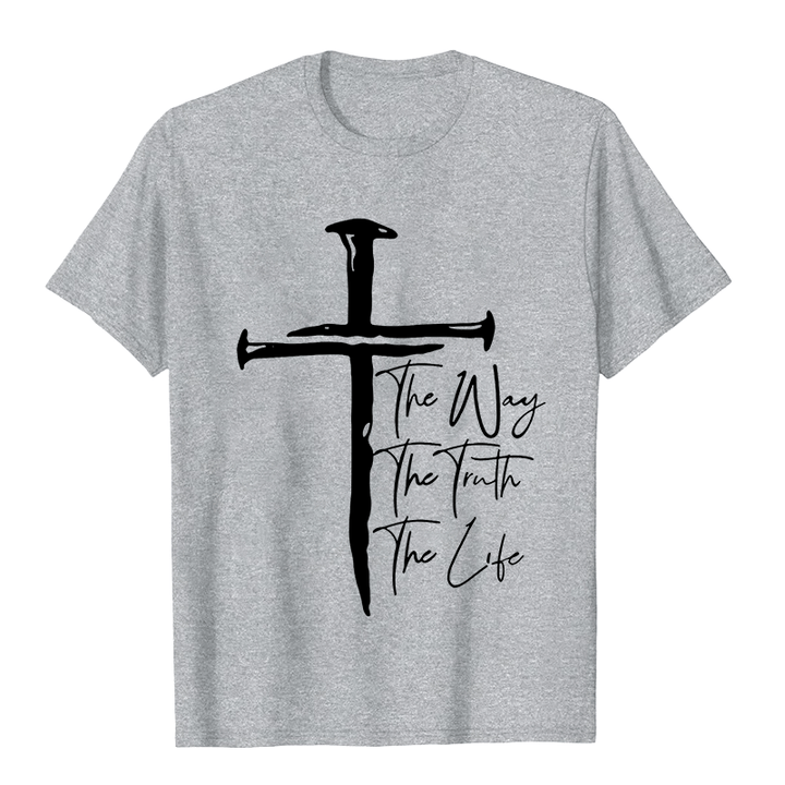 T-shirt unisexe Christianartworkshop - Croix noire inspirée par la foi : Le chemin, la vérité, la vie - Gris - 2XL - image 4