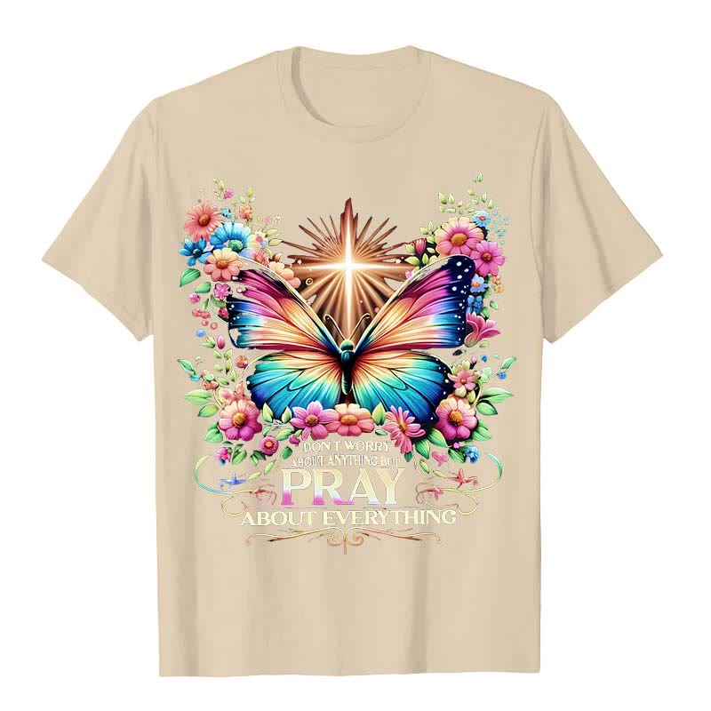 T-shirt unisexe Christianartworkshop « Papillon et croix inspirés par la foi, priez pour tout » - Beige - 2XL - image 4