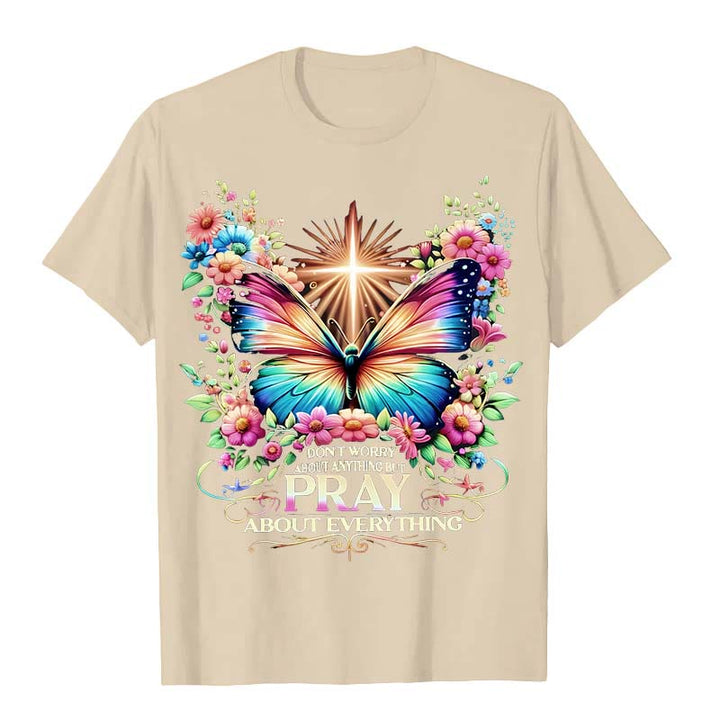 T-shirt unisexe Christianartworkshop « Papillon et croix inspirés par la foi, priez pour tout » - Beige - 2XL - image 4