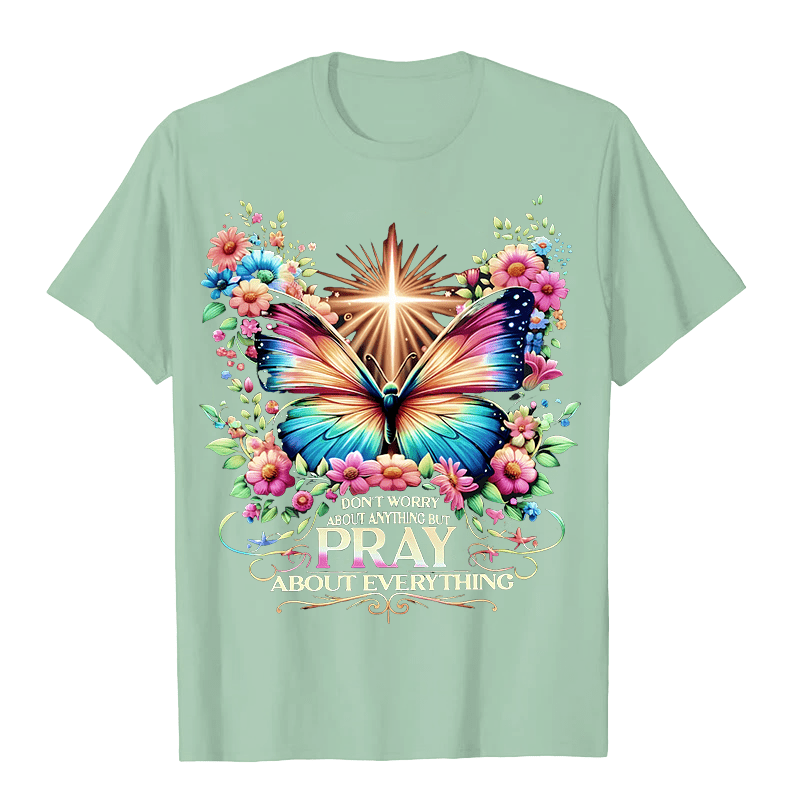T-shirt unisexe Christianartworkshop « Papillon et croix inspirés par la foi, priez pour tout » - Vert clair - 2XL - image 6