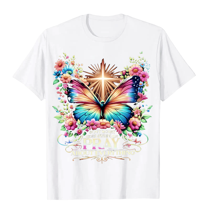 T-shirt unisexe Christianartworkshop « Papillon et croix inspirés par la foi, priez pour tout » - Blanc - 2XL - image 2