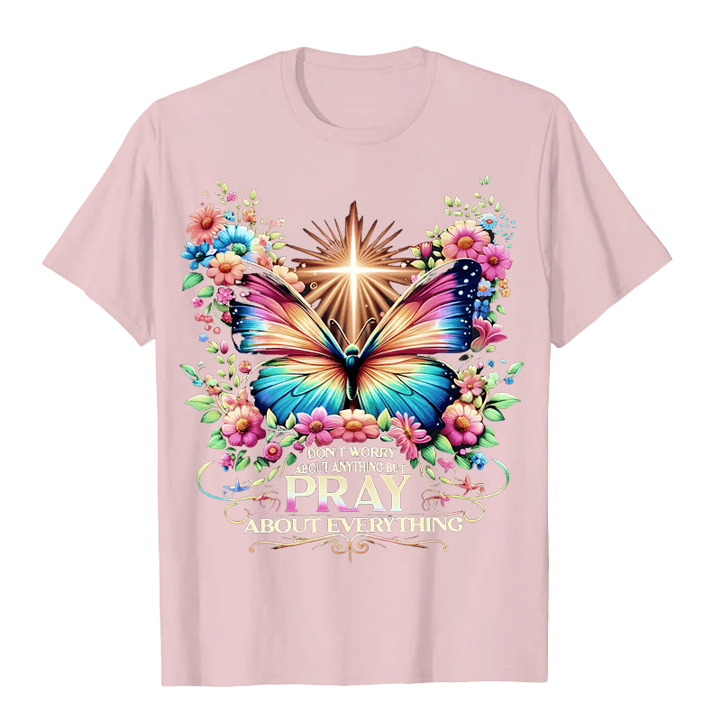T-shirt unisexe Christianartworkshop « Papillon et croix inspirés par la foi, priez pour tout » - Rose clair - 2XL - image 5