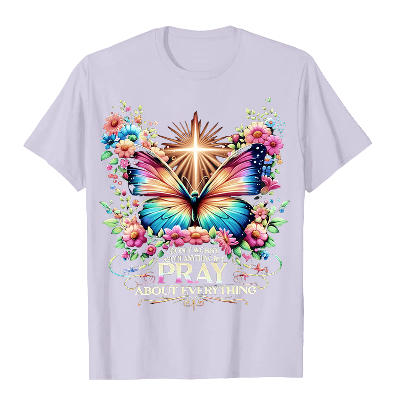 T-shirt unisexe Christianartworkshop « Papillon et croix inspirés par la foi, priez pour tout » - Violet clair - 2XL - image 3