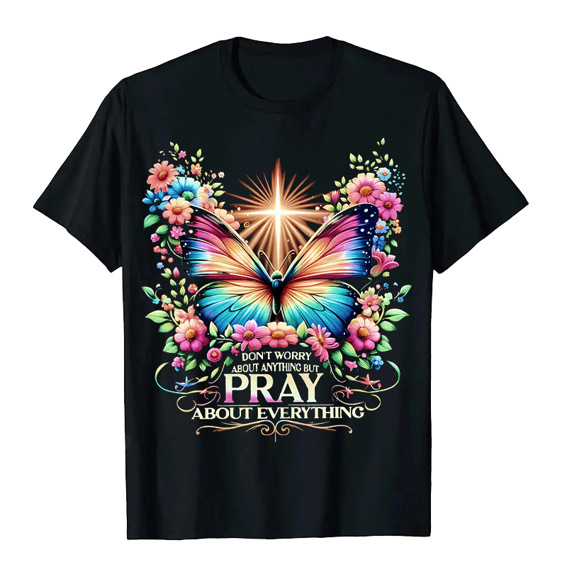 T-shirt unisexe Christianartworkshop « Papillon et croix inspirés par la foi, priez pour tout » - Noir - 2XL - image 1