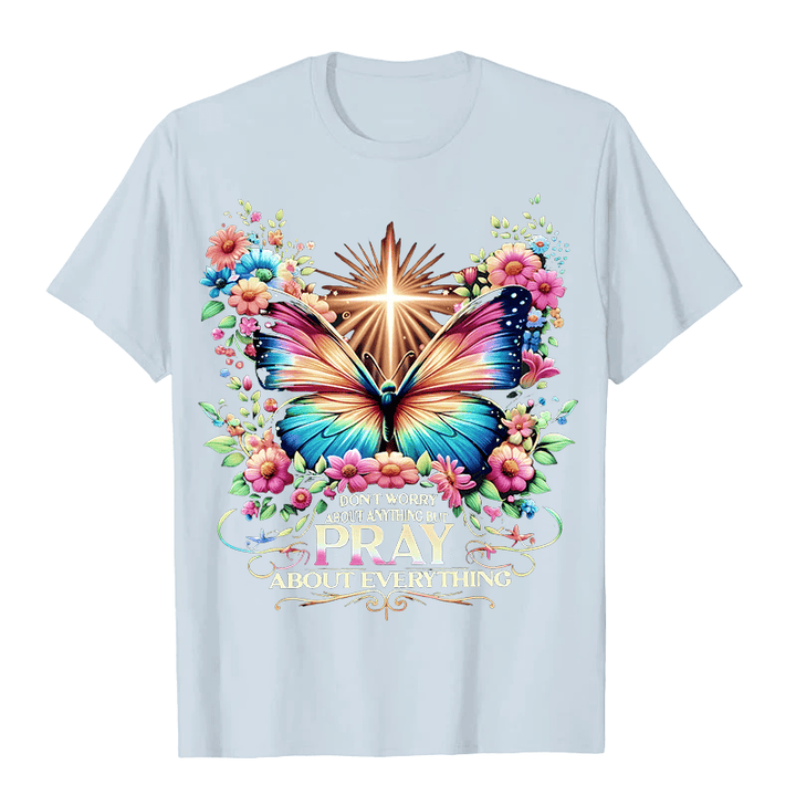T-shirt unisexe Christianartworkshop « Papillon et croix inspirés par la foi, priez pour tout » - Bleu clair - 2XL - image 0