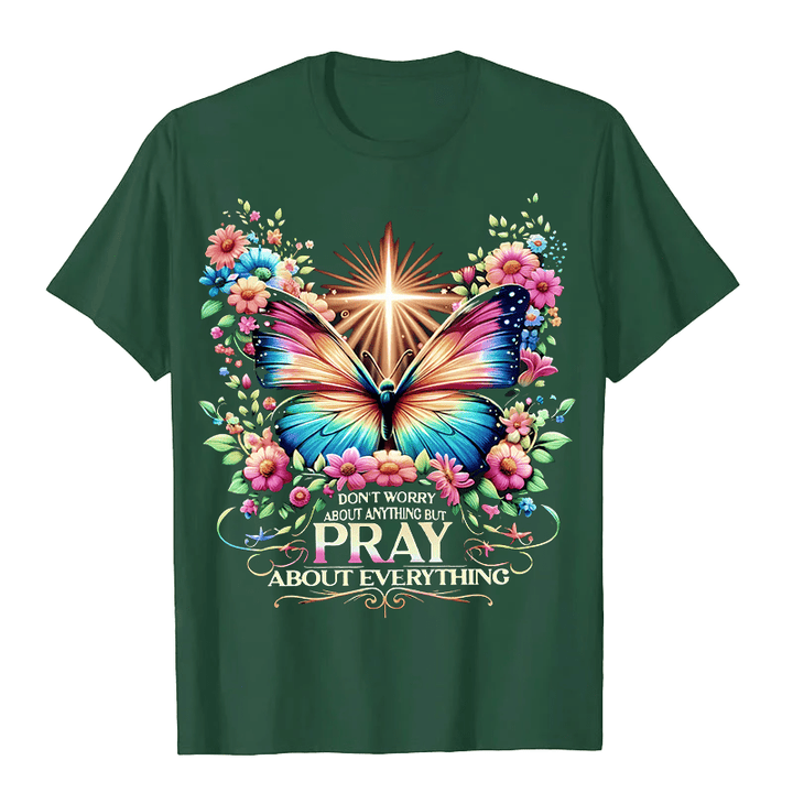 T-shirt unisexe Christianartworkshop « Papillon et croix inspirés par la foi, priez pour tout » - Vert foncé - 2XL - image 7