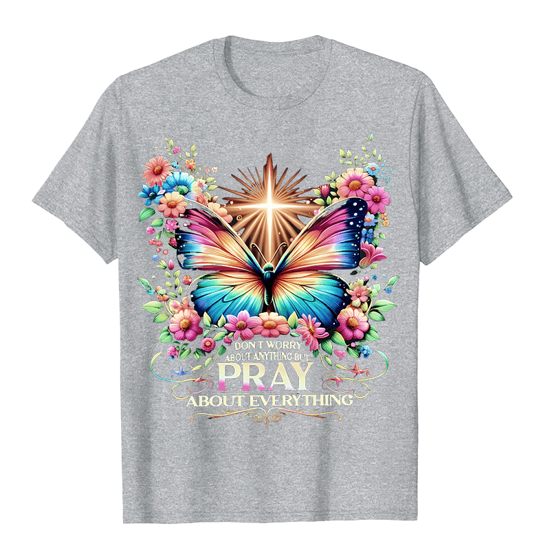 T-shirt unisexe Christianartworkshop « Papillon et croix inspirés par la foi, priez pour tout » - Gris - 2XL - image 8