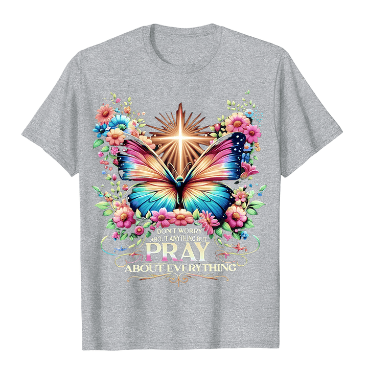 T-shirt unisexe Christianartworkshop « Papillon et croix inspirés par la foi, priez pour tout » - Gris - 2XL - image 8
