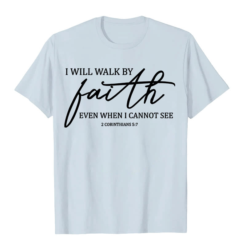 T-shirt unisexe Christianartworkshop « Je marcherai par la foi », citation biblique - Bleu clair - 2XL - image 2