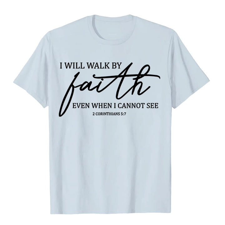 T-shirt unisexe Christianartworkshop « Je marcherai par la foi », citation biblique - Bleu clair - 2XL - image 2