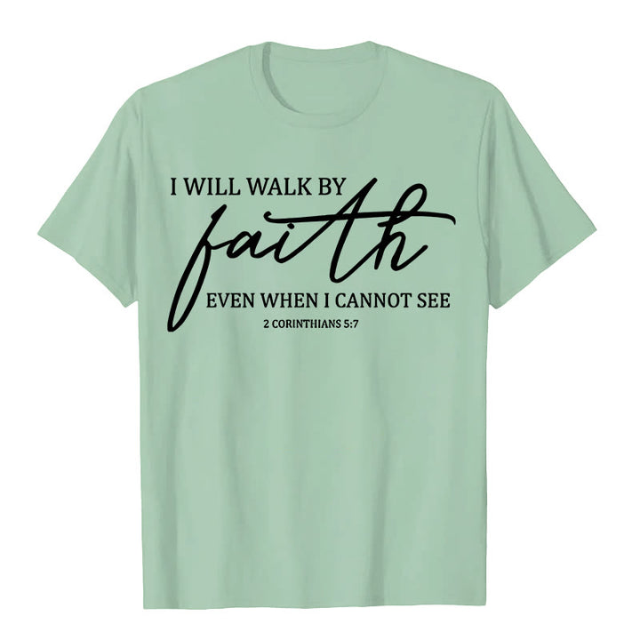 T-shirt unisexe Christianartworkshop « Je marcherai par la foi », citation biblique - Vert clair - 2XL - image 6