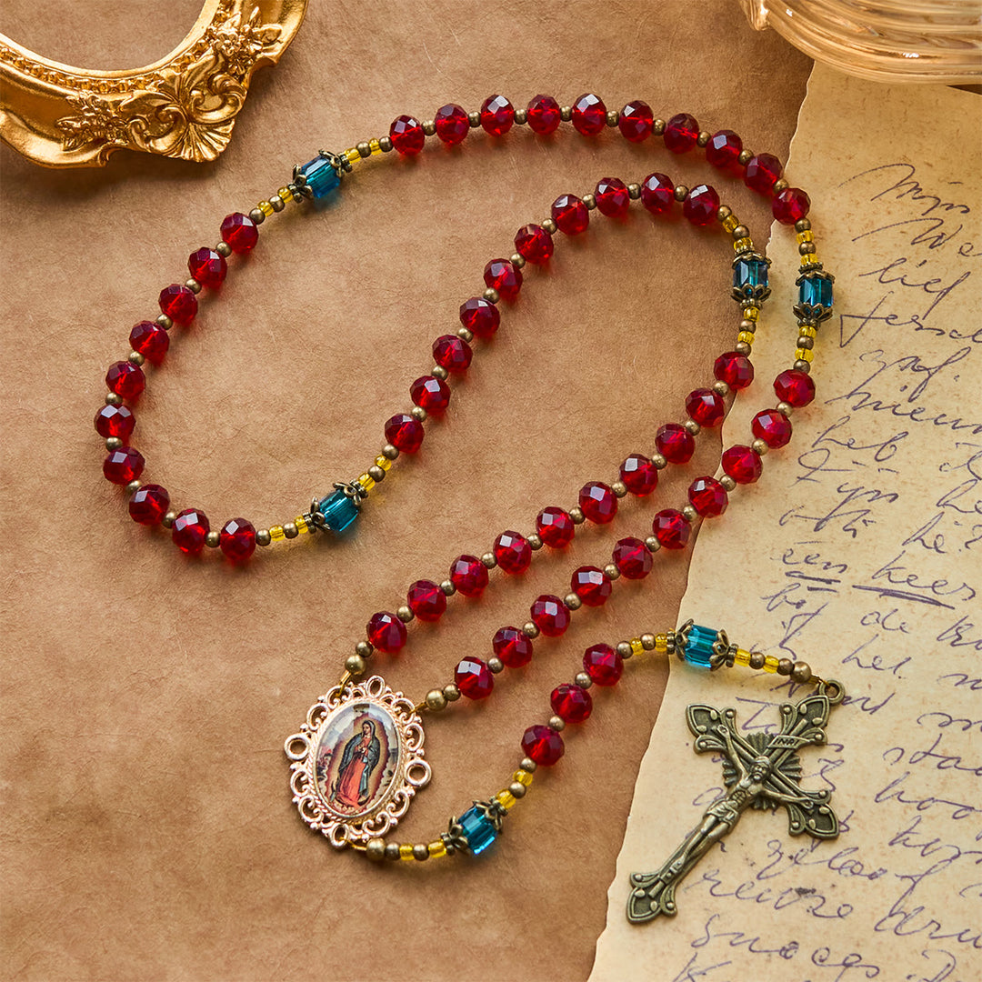 Christianartworkshop Crucifix Notre-Dame de Guadalupe en cristal rouge fait main, verre de Bohême tchèque - image 5
