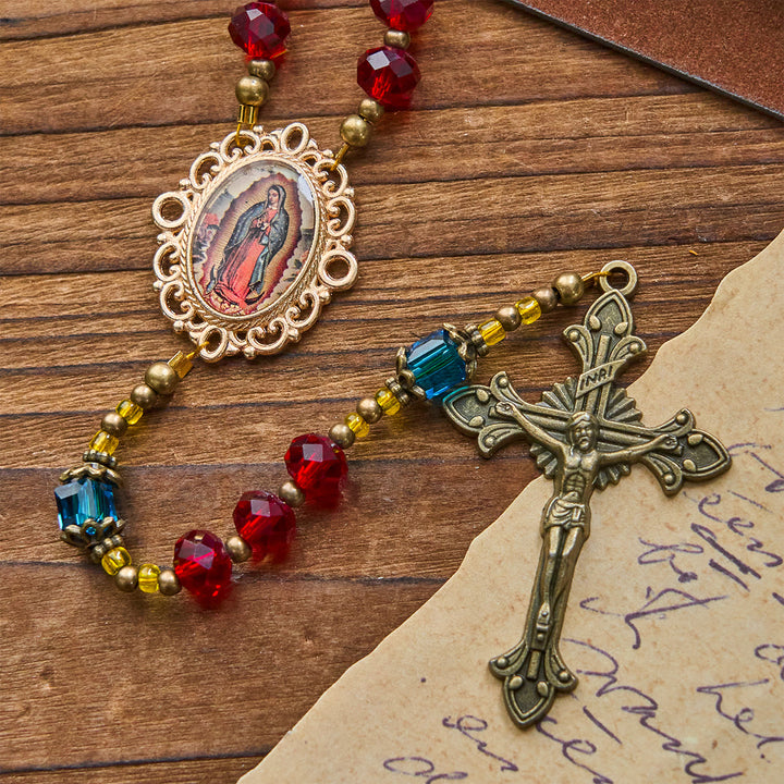 Christianartworkshop Crucifix Notre-Dame de Guadalupe en cristal rouge fait main, verre de Bohême tchèque - image 6