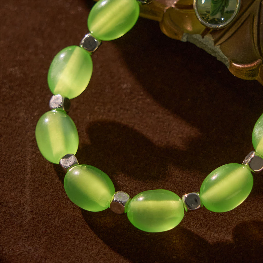 Bracelet rose avec pendentif Saint Jude et crucifix, perles vertes transparentes et perles de roche, style Christianartworkshop - image 5