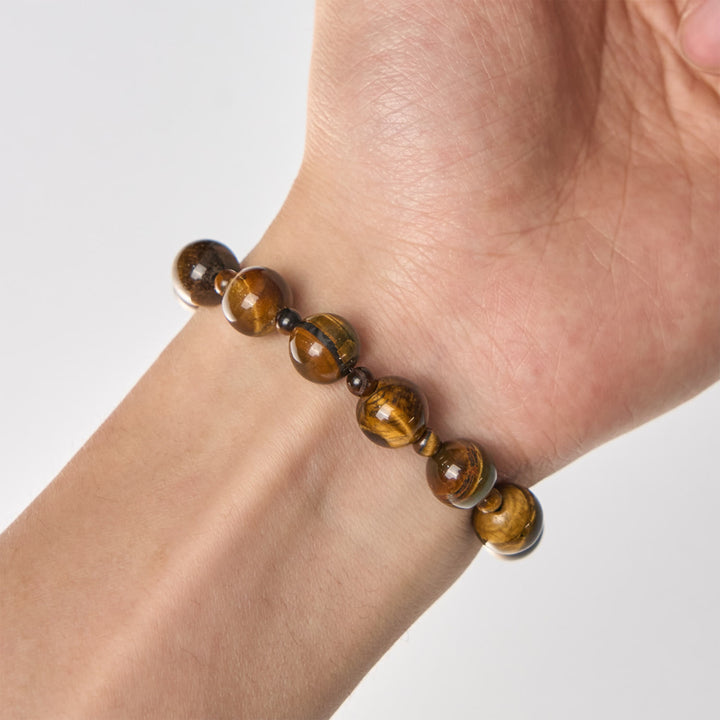 Bracelet chapelet à une dizaine en pierre œil de tigre jaune de 10 mm, Christianartworkshop - image 3