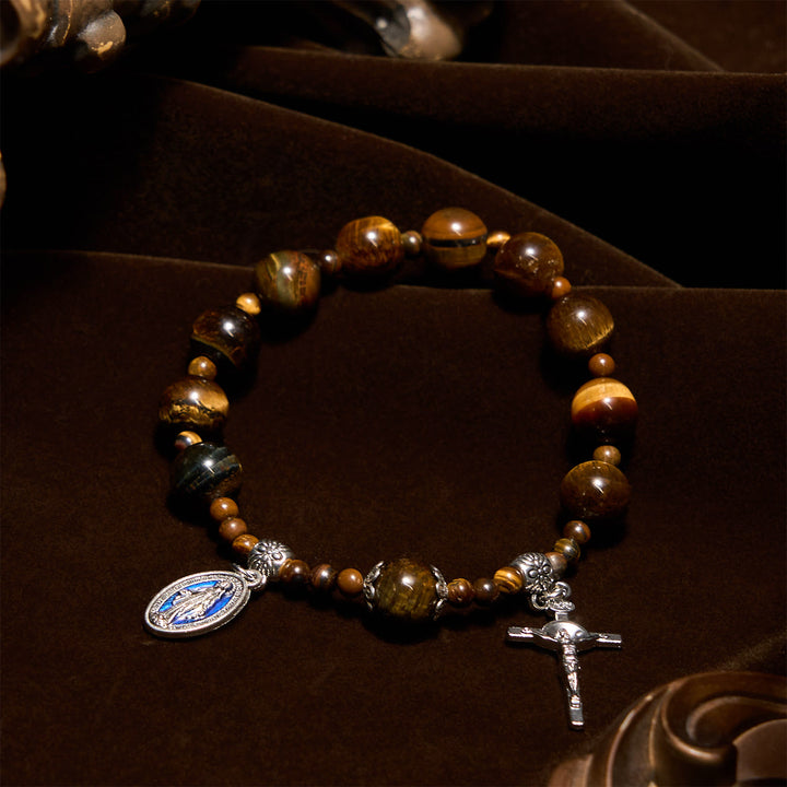 Bracelet chapelet à une dizaine en pierre œil de tigre jaune de 10 mm, Christianartworkshop - image 5