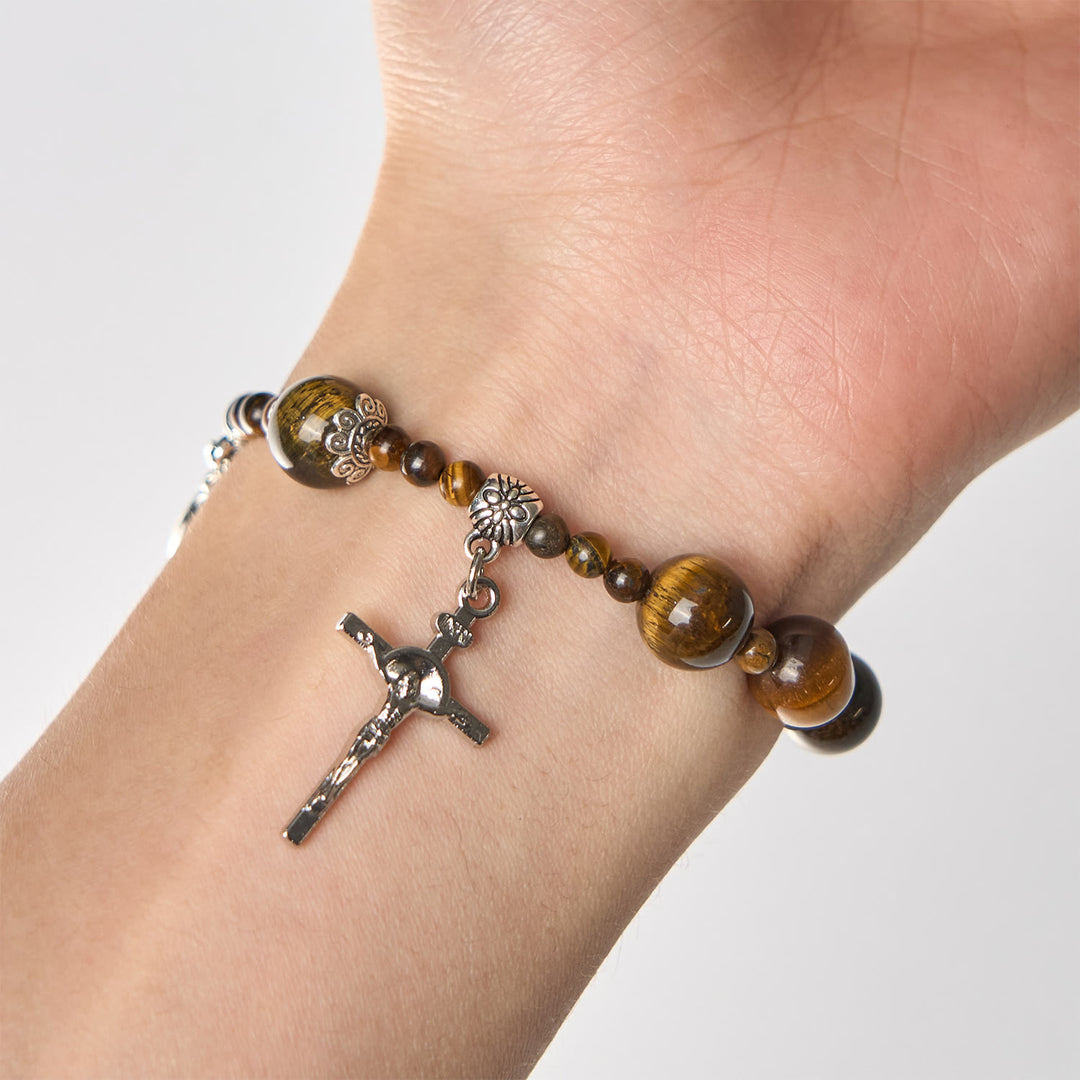 Bracelet chapelet à une dizaine en pierre œil de tigre jaune de 10 mm, Christianartworkshop - image 4